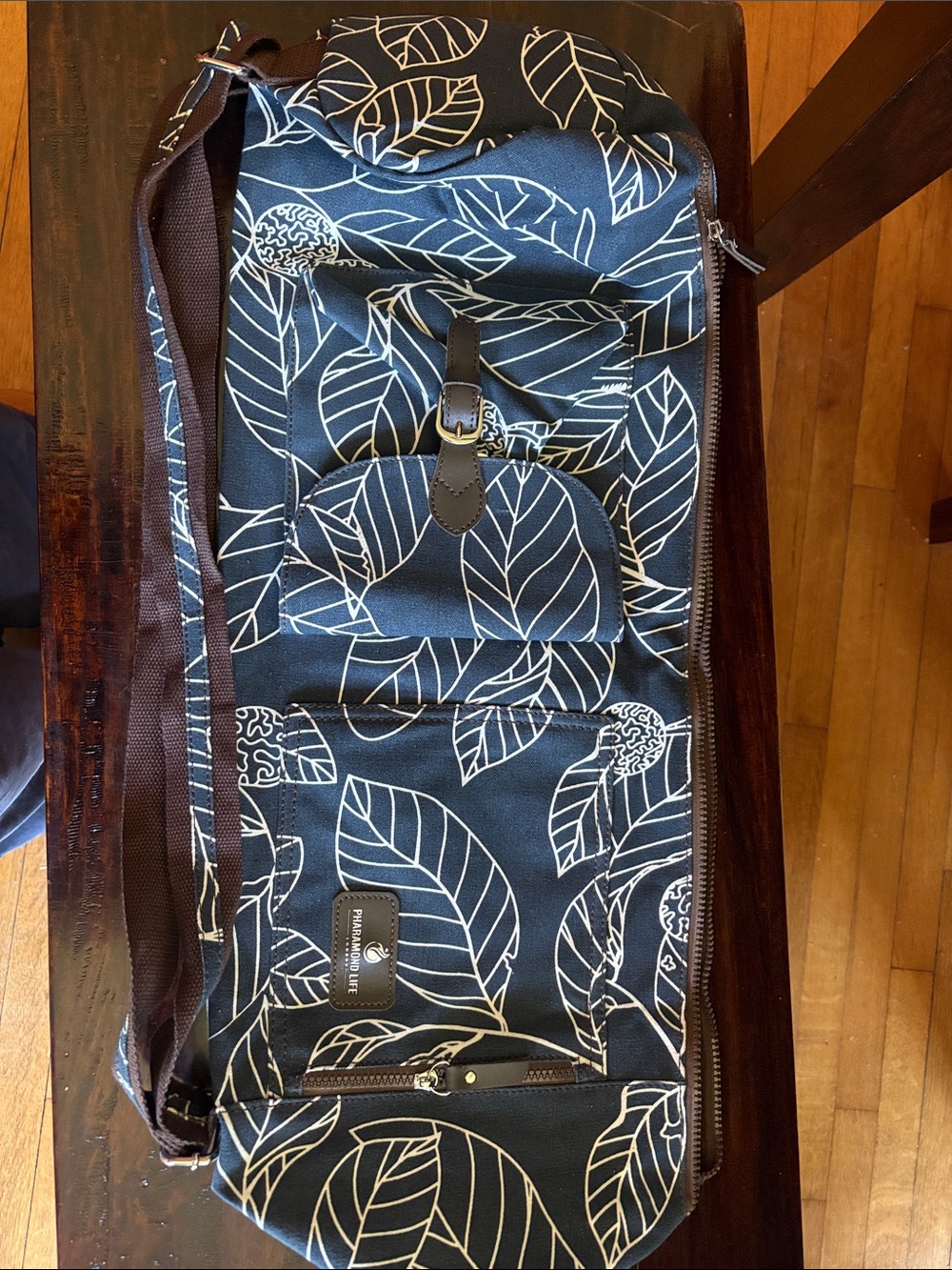 Pharamond Life Navy Leaf-Print Yoga Bag with Adjustable Strap, NWOT